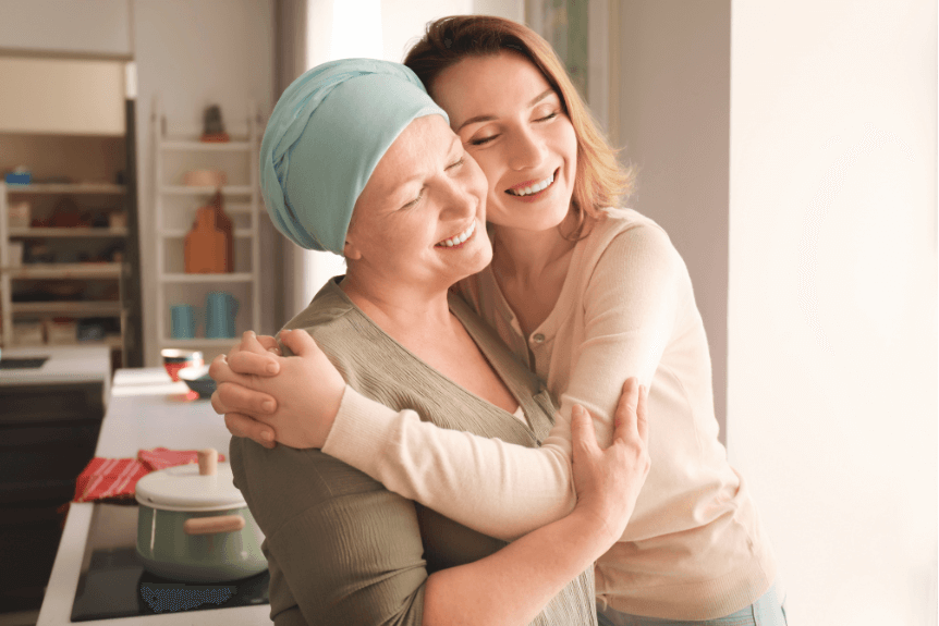 Woman receiving emotional support during cancer recovery