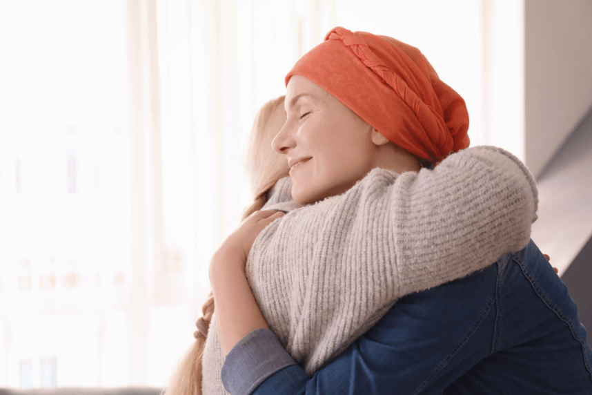 lady with cancer getting a hug