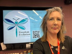 Jackie Slora, therapist and speaker, delivering a talk on confident cancer conversations for HR professionals.