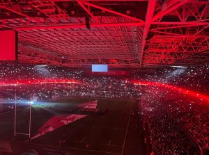 Scotland vs Wales Six Nations match at Principality Stadium in Cardiff with packed crowd under closed roof
