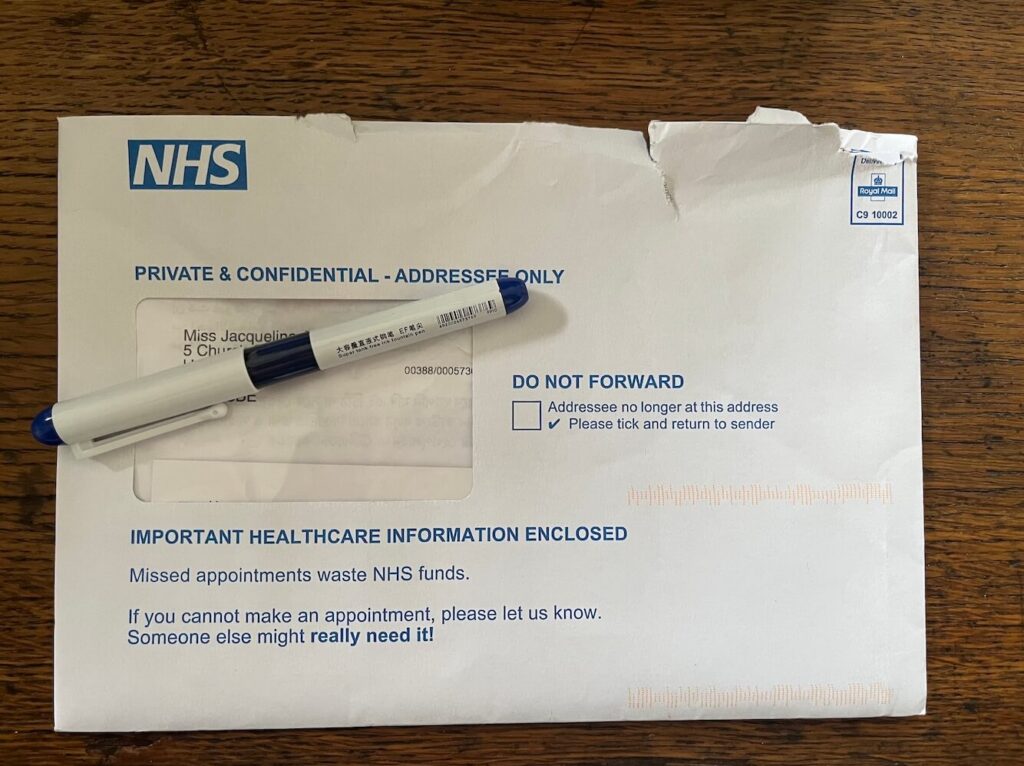 NHS breast screening letter addressed to Jackie