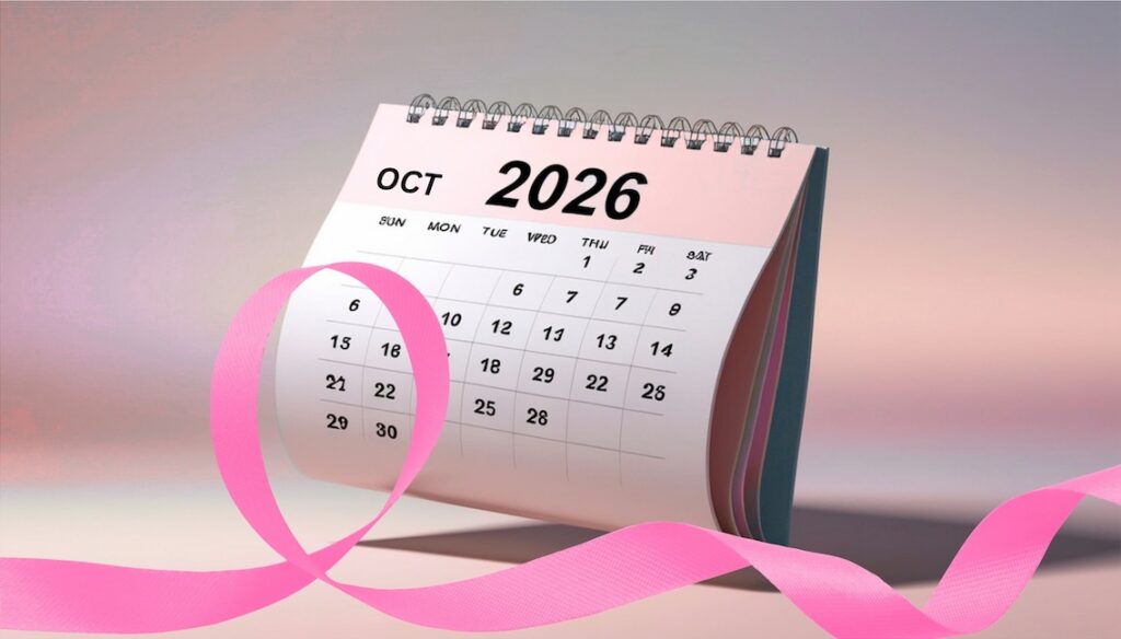 Oct Calender with pink ribbon for breast cancer awareness month